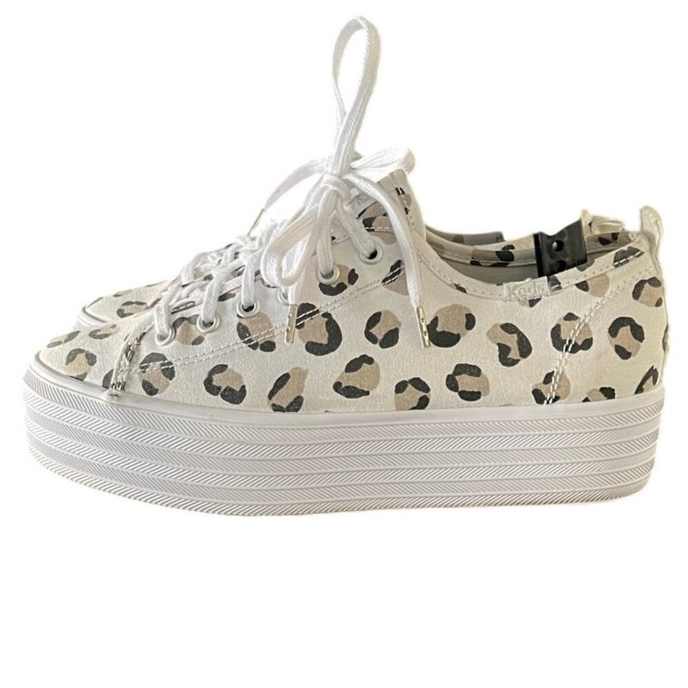 Womens Keds Triple Up Canvas Platform Sneaker Shoes Beige Leopard Size 7.5